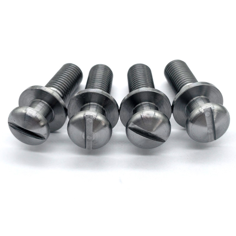 Custom Slotted Round Head Screws | CNC Machined Carbon Steel Bolts with Flat Washer Shoulder