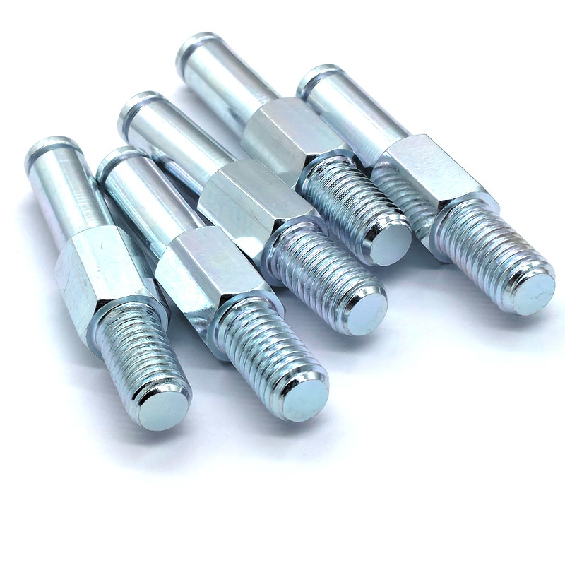 Custom Zinc Plated Steel Stud Bolts | CNC Machined Hex Shoulder Pins with Threaded End
