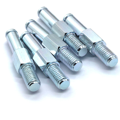 Custom Zinc Plated Steel Stud Bolts | CNC Machined Hex Shoulder Pins with Threaded End